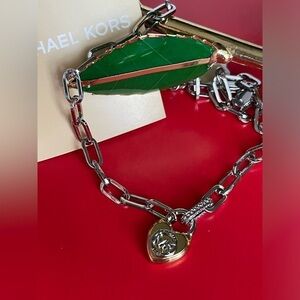 Michael Kors Necklace,Michael Kors Silver Necklace with Gold Heart Charm